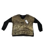 NEW Tempo Paris Metallic Sweater Gold Glitter Black Italy Modal Acrylic ... - £29.72 GBP