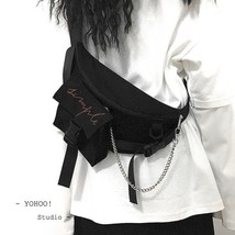  Black Chains Chest Bags Men Trend Streetwear Men Waist Bag Unisex Large Capacit - £82.49 GBP