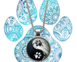 Yin Yang Paw Prints Necklace Glass Cabochon Stainless Steel 24 Inch Link... - $28.04