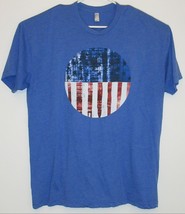 American Apparel Blue Flag Print Patriotic USA Single Stitch Shirt Men's 2XL - £21.19 GBP
