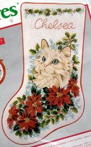 DIY Purrfect Poinsettias Cat Kitten Holiday Christmas Crewel Stocking Kit 00867 - £150.23 GBP