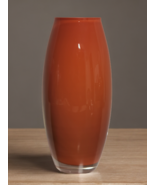 Vintage Empoli Orange Opaline Cased Glass Vase White Inside Hand Blown I... - €40,01 EUR