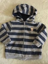 Joe Boys Navy Blue Gray Striped Teddy Bear Long Sleeve Hoodie 12-18 Months - £3.91 GBP