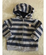 Joe Boys Navy Blue Gray Striped Teddy Bear Long Sleeve Hoodie 12-18 Months - $6.65 CAD
