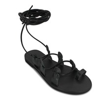 Leather handmade Greek black gladiators Sandals, tyre up sandals, black gladiato - £49.38 GBP+