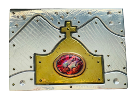 Thom Wheeler Cross Wall Jewelry Signed 02 Red Gemstone Mixed Media Art Plaque - £279.39 GBP