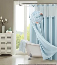 Light Blue Sheer and Grid Shower Curtain and Liner Set - $1,462.63 MXN