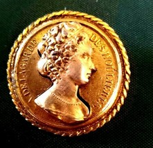 Vintage Gold Tone Cameo Coin Brooch 1 and 3/4&quot; - £11.87 GBP