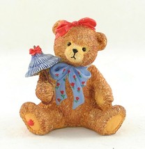 Bronson Collectibles 1995 Sitting Girl Bear Parasol Heart on Foot Bow Figurine - £5.97 GBP