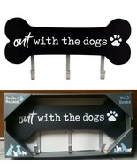 Belle Maison Out With The Dogs Hooks-Black Wooden Wall Paw print Bone Plaque New - £12.47 GBP