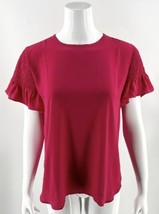 Ann Taylor Top Size Small Fuchsia Pink Shirred Ruffle Sleeve Blouse Womens - £19.78 GBP