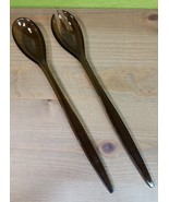 60s 70s Retro Mid Century Modern Brown Amber Lucite Retro 2 Pc Salad Ser... - $55.17 CAD