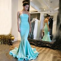 Sexy Blue Strapless Straight Across Mermaid Trumpet Long Prom Dress - £133.36 GBP
