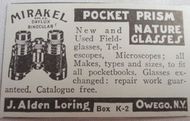 1938 Advertisement Pocket Prism Nature Glasses, by J. Alden Loring, Oweg... - £7.85 GBP