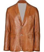 Leather Lambskin Formal Wear Men&#39;s Blazer Brown Two-Button Handmade Genu... - $2,386.81 MXN+