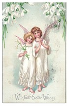 1912 With Best Easter Wishes Angels Holding Easter Lillies Embossed Postcard - £4.25 GBP