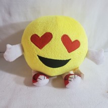 Love Emoji Toss Throw Pillow Emoticon Yellow Round Plush Toy Eyes Hearts 8&quot; - £7.78 GBP