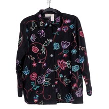Koret VTG Velour Jacket S Womens Embroidereed Black Floral Buttons Colla... - $25.60