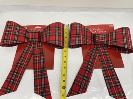 Lot Of 2, Large Christmas Multi Color  Plaid PVC Bows 11” X 12” - £9.45 GBP