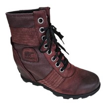 Sorel Size 7.5 Lace up Wedge Lexie Boots Maroon Red Leather Canvas - £96.25 GBP