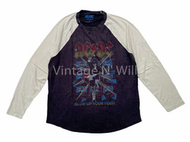 Lucky Brand Mens Black/ Beige Distressed ACDC Angus Rock Baseball Raglan... - £28.38 GBP