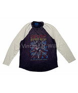 Lucky Brand Mens Black/ Beige Distressed ACDC Angus Rock Baseball Raglan... - $36.10
