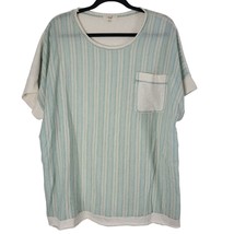 Easel Cap Sleeve Top 3x Womens Plus Size Crew Neck Blue White Striped Pullover - £15.98 GBP