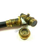 Victorian Spy Telescope &amp; Antique Compass Brass Handle Wooden Walking st... - £34.69 GBP