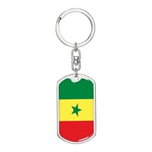 Senegal Flag Swivel Keychain Dog Tag Stainless Steel or 18k Gold - $54.40