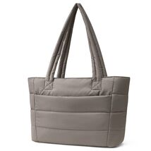 Aime Quilted Puffer Commuter Tote with Luggage Strap — Taupe Grey - $38.61
