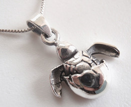 Turtle Hatching from Egg 925 Sterling Silver Pendant beach sand sea - $14.39