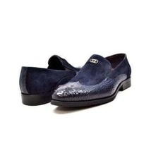 British Walkers Shiraz Men&#39;s Navy Blue Crocodile Leather and Suede Loafers - £123.38 GBP