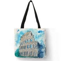 Watercolor Famous Building Painting Print Shoulder Bag For Lady Double Printing  - £13.92 GBP