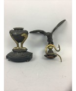 Vintage Bald Eagle Brass With Bell On A Stand With Legs 2 Pc - £22.57 GBP