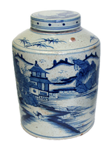 Vintage Style Porcelain Cylindrical Tea Jar Landscape Motif 16&quot; - £255.49 GBP