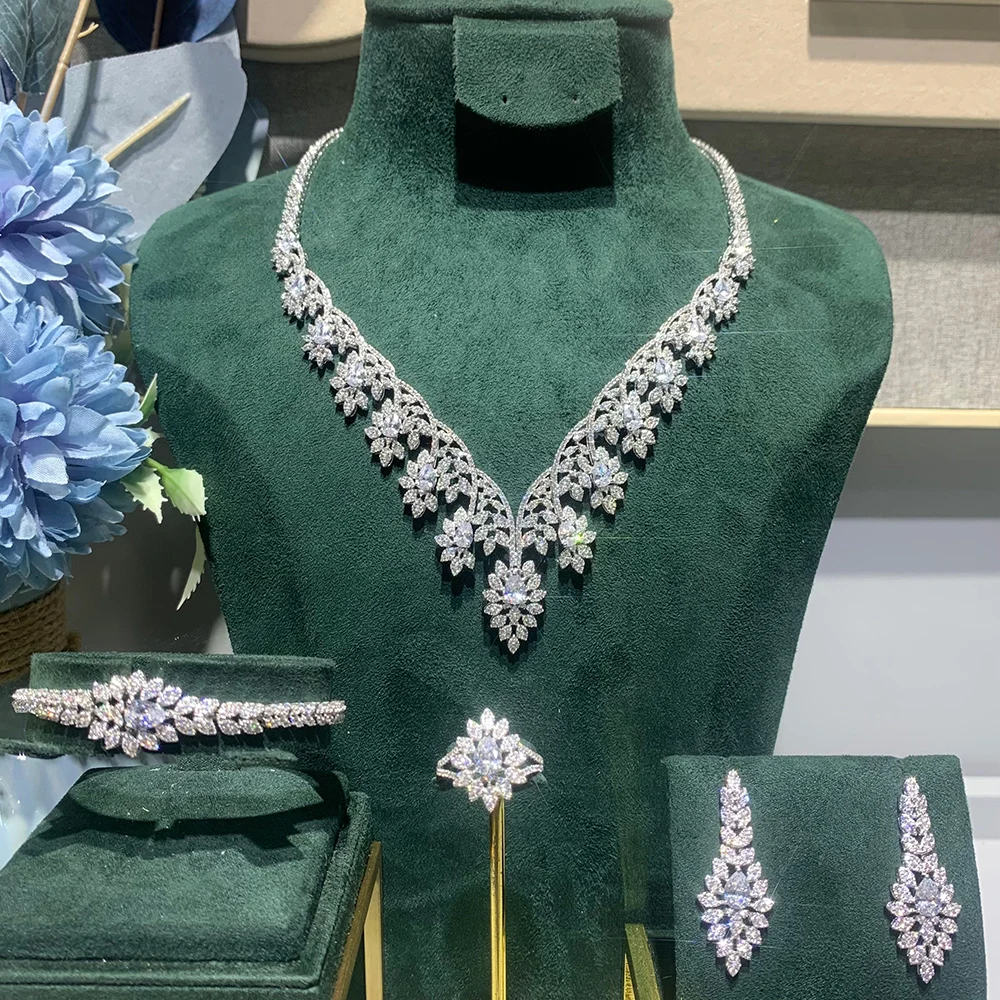 Gorgeous Flower Necklace Bridal Necklace Set for Women Cubic Zircon Wedd... - $118.93