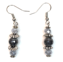 Sparkling Gray &amp; Silver Tone Dangle Drop Earrings Faceted Beads - £7.99 GBP