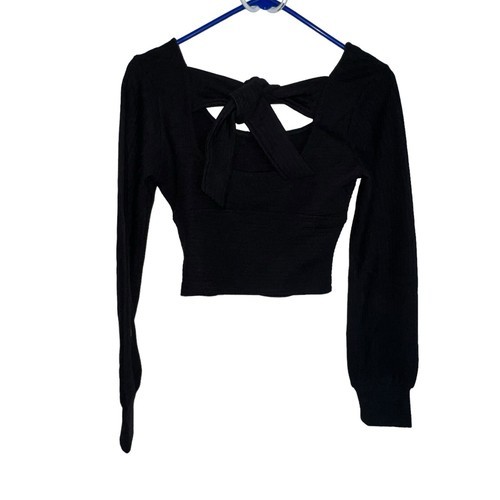 B.O.G. BAND OF THE FREE BLACK RIBBED CROP KNIT SHIRT LONG SLEEVES WOMEN SIZE XS Item image 3