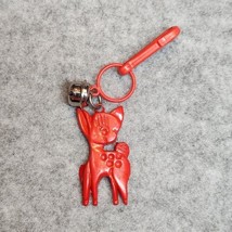 Vintage 1980s Plastic Bell Charm Red Deer Charm For 80s Necklace - $11.30