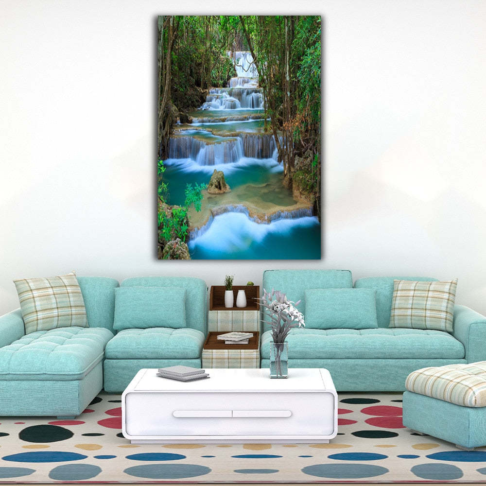 Modern Wall Art Waterfall Landscape Picture FRAME AVAILABLE HQ Canvas Print Item image 3