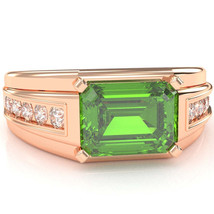 Men&#39;s Peridot Diamond Channel Ring In Solid 14k Rose Gold - £722.10 GBP