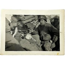 WW2 Photo Browning M1919 Machine Gun Solider Staff Sergeant Sand Bags Amo Box - $18.97