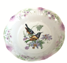 Eleanor Bavaria Ruffled Bowl with Lite Purple Flowers Beautiful Birds Ce... - £22.55 GBP
