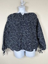 Old Navy Womens Plus Size 2X Blue Floral Corduroy Oversized Top Tie Sleeve - £14.15 GBP