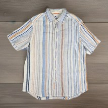 Tommy Bahama Linen Shirt Mens Medium Striped Multicolor Short Sleeve Rel... - $31.18