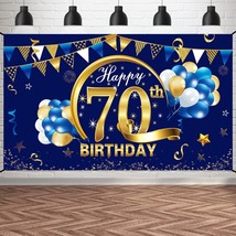 Blue Happy Birthday Banner Decorations For Men, Blue Gold Birthday Backdrop Part - £18.15 GBP