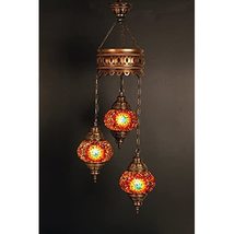 LaModaHome (Height: 23.6 in) Mosaic Chandelier Set 3 Globes, Handmade Authentic  - £81.93 GBP