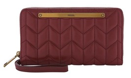 New Fossil Women&#39;s Liza Zip Around  Quilted Leather Clutch Wine - £58.96 GBP