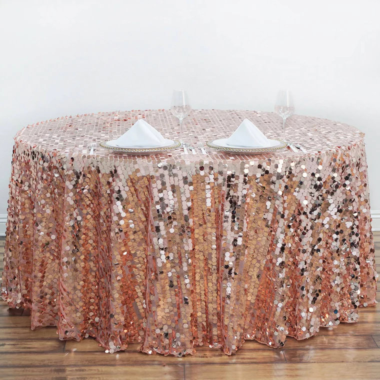 Blush - 120&quot; Big Payette Sequin Round Tablecloth For Wedding Banquet Party - $131.18