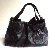 Kenneth Cole New York Black Thick Leather Double Handle Hobo Bag Handbag - £34.71 GBP